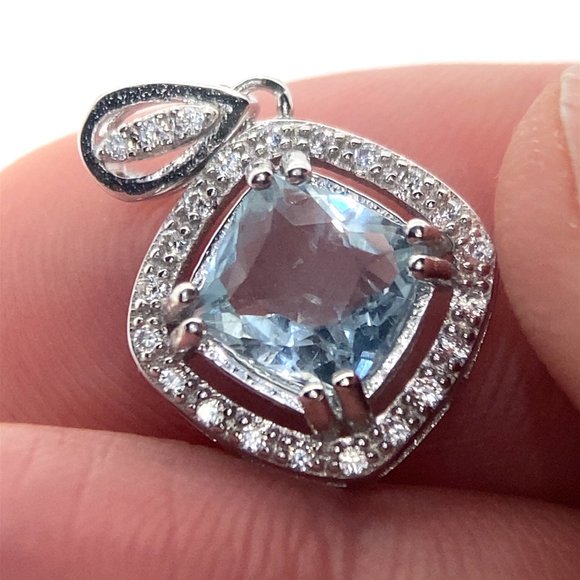 Aquamarine 1.30ct White Gold Finish Solid 925 Sterling Silver Pendant - Picture 1 of 7